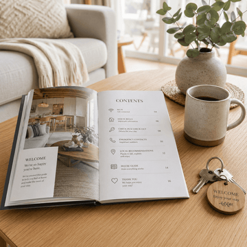 Professionally prepared Airbnb welcome book ready for arriving guests.