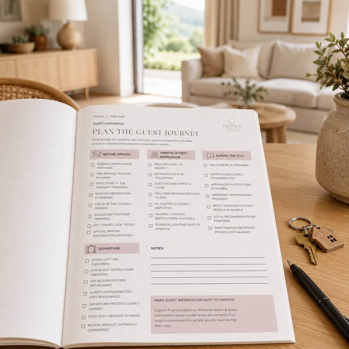 Guest journey planning worksheet for an Airbnb or holiday rental
