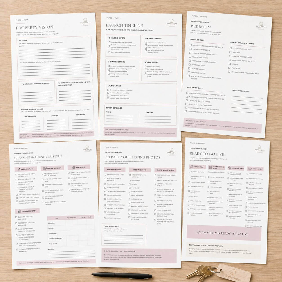 Collection of printable pages included in the 26-page Airbnb host planner