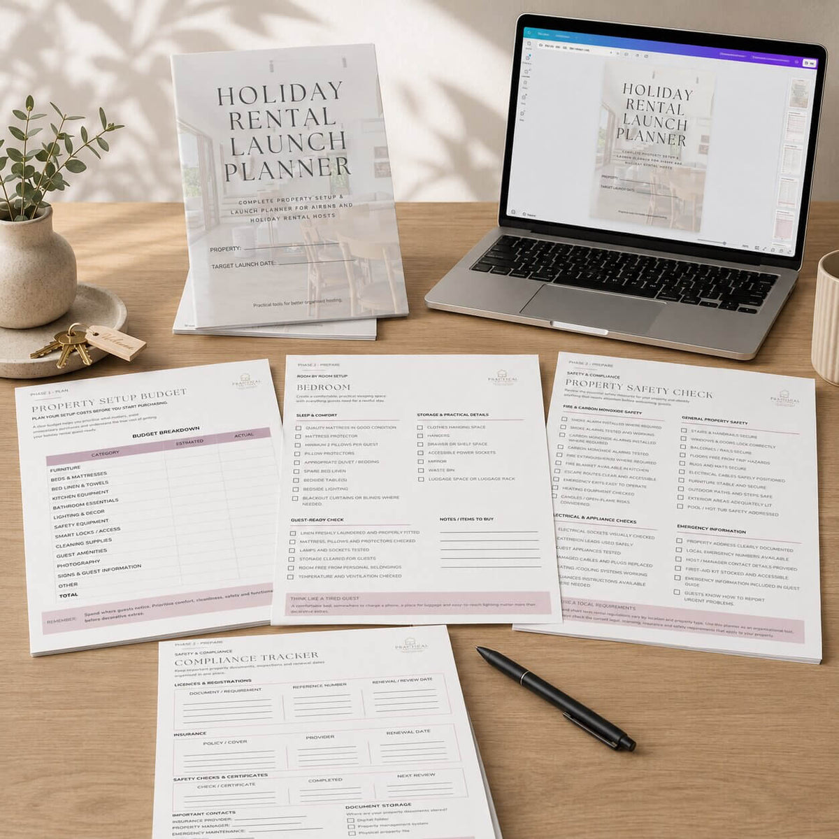 Room-by-room holiday rental setup checklist displayed in a printed planner
